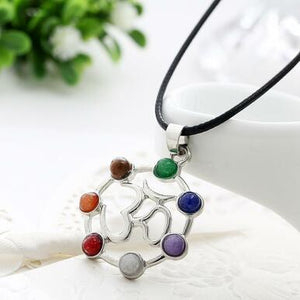 7 Chakra Women Pendant Necklace Leather Chain