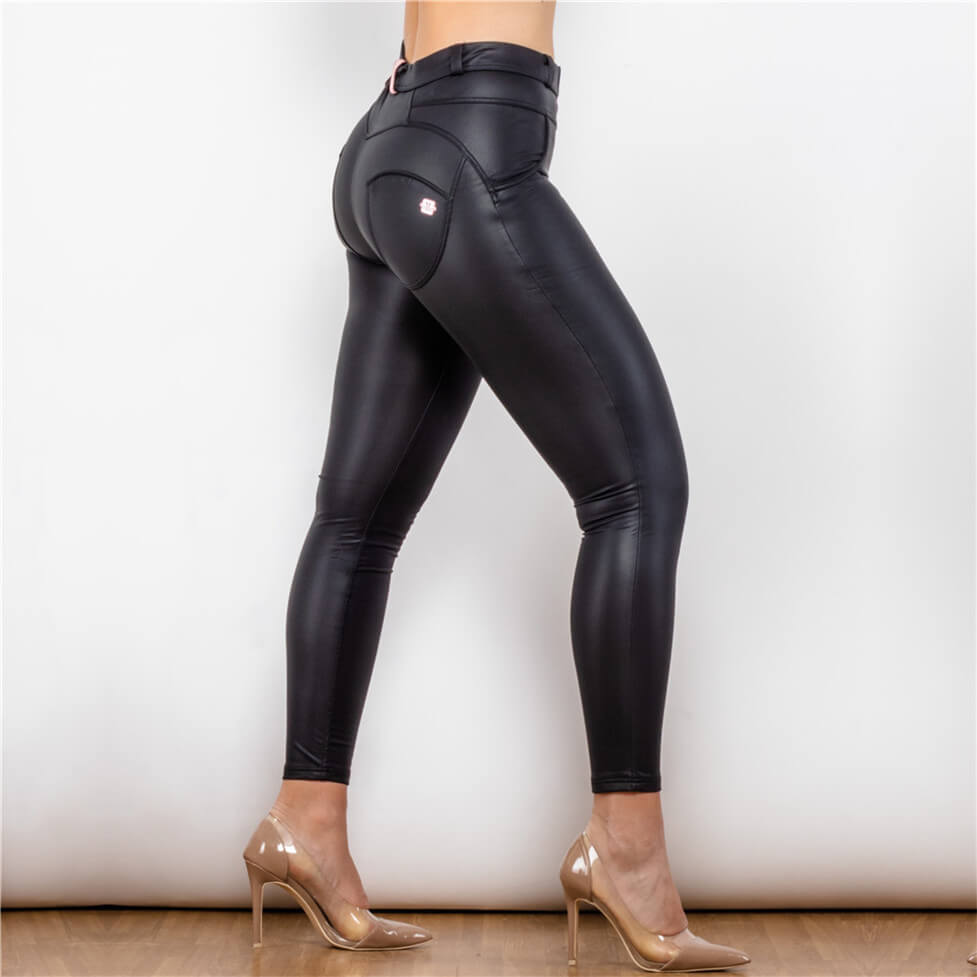 Matte Black Mid Waist Leather Pants Lift & Support – pimpowear
