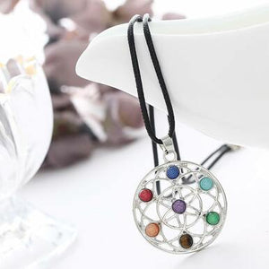 7 Chakra Women Pendant Necklace Leather Chain