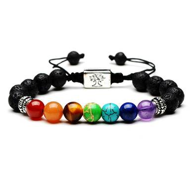 Women Men 7 Chakra Tree Of Life Charm Bracelets Lava Stones