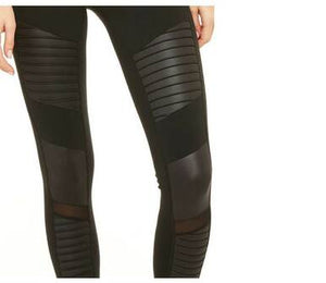 2022 Moto Design Leather-like Varnish Mesh Panels Leggings Hiney Trainer™