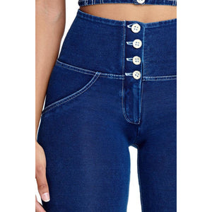 High Rise Front Buttons Dark Blue Denim Lifts & Supports