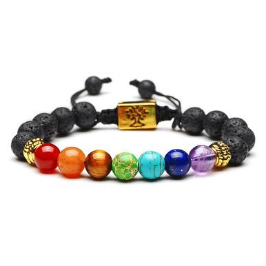 Women Men 7 Chakra Tree Of Life Charm Bracelets Lava Stones