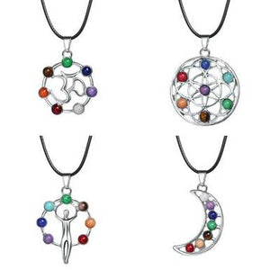 7 Chakra Women Pendant Necklace Leather Chain