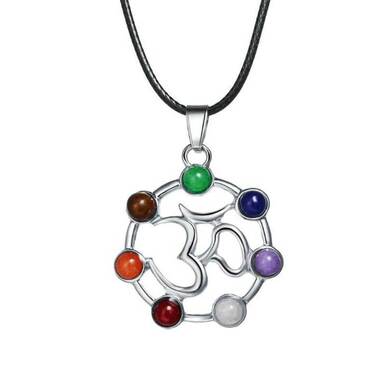 7 Chakra Women Pendant Necklace Leather Chain