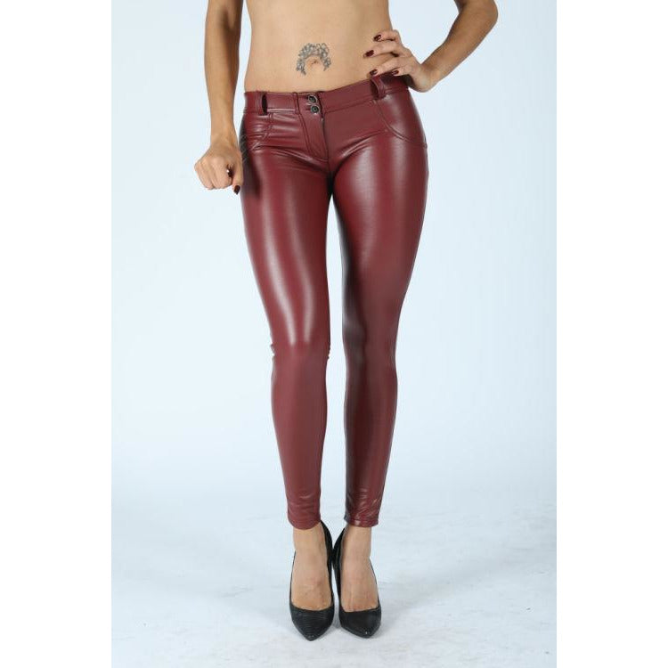 Shiny White Mid Waist Leather Pants Lift & Support – pimpowear