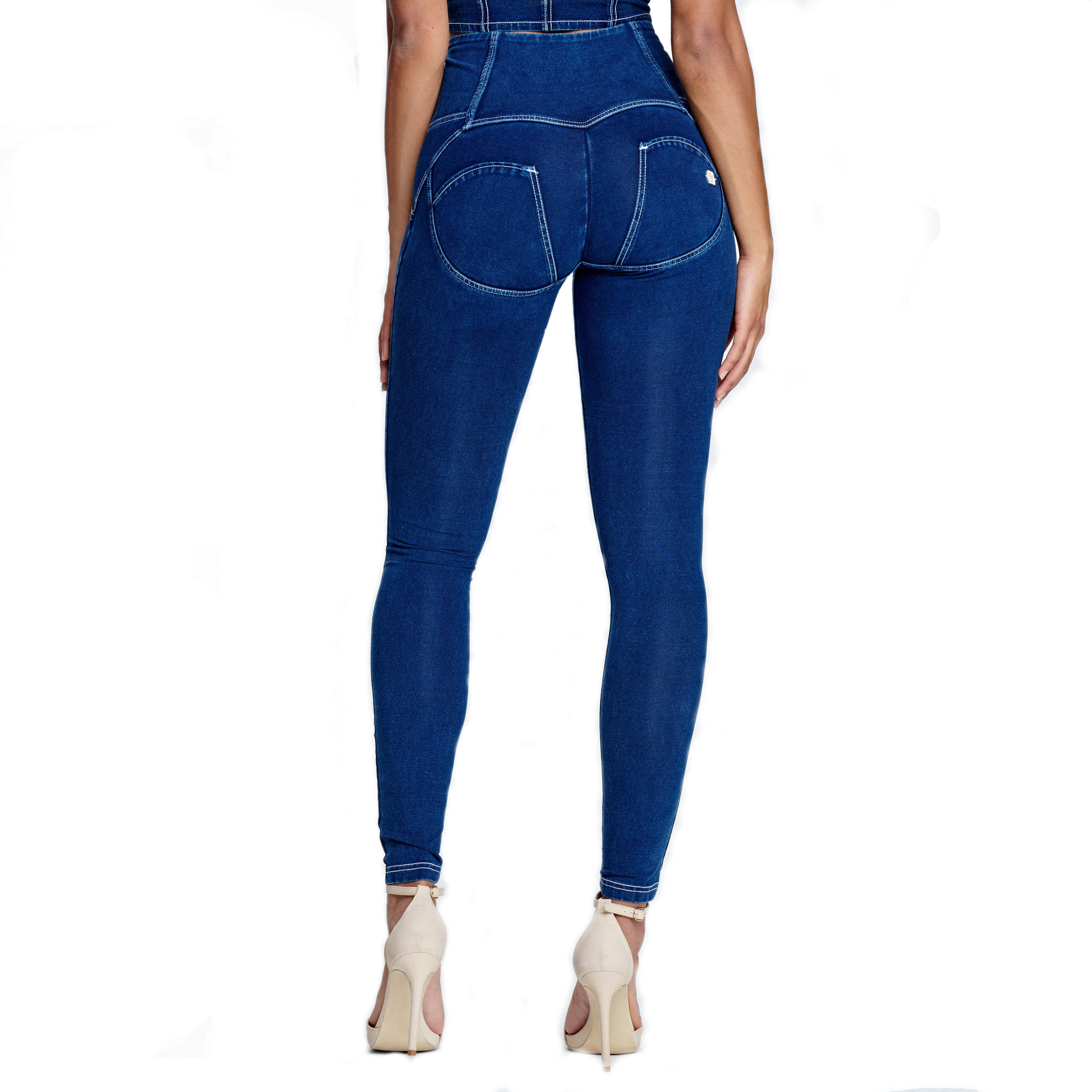 High Rise Front Buttons Dark Blue Denim Lifts & Supports