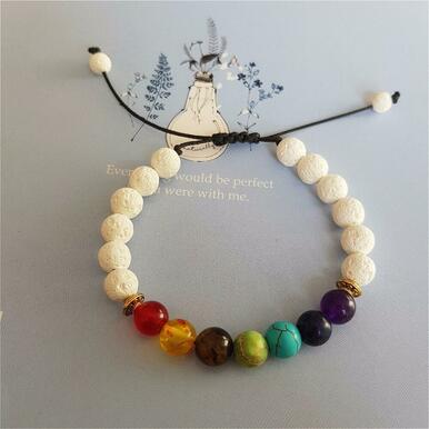 7 Chakra Weave White Lava Beads Bracelet Men Women