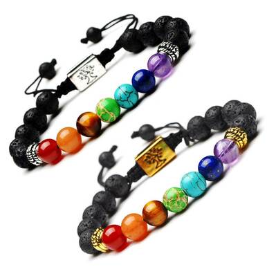 Women Men 7 Chakra Tree Of Life Charm Bracelets Lava Stones