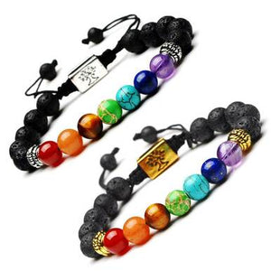 Women Men 7 Chakra Tree Of Life Charm Bracelets Lava Stones