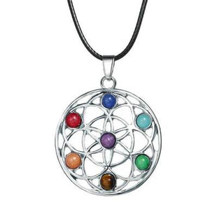 7 Chakra Women Pendant Necklace Leather Chain