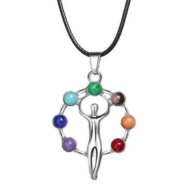 7 Chakra Women Pendant Necklace Leather Chain