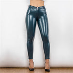 Shiny Blue Mid Waist Leather Pants Lift & Support – pimpowear