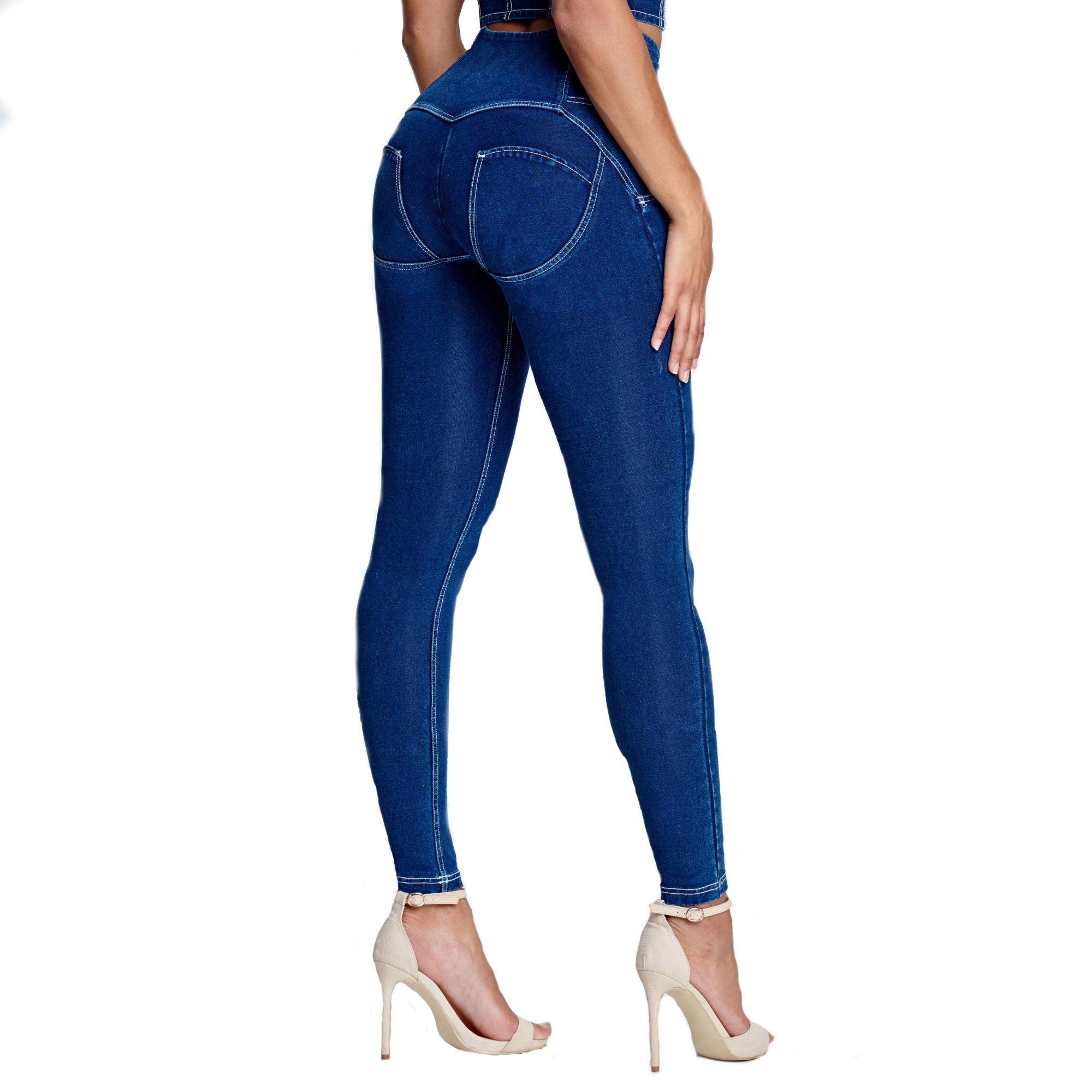 High Rise Front Buttons Dark Blue Denim Lifts & Supports