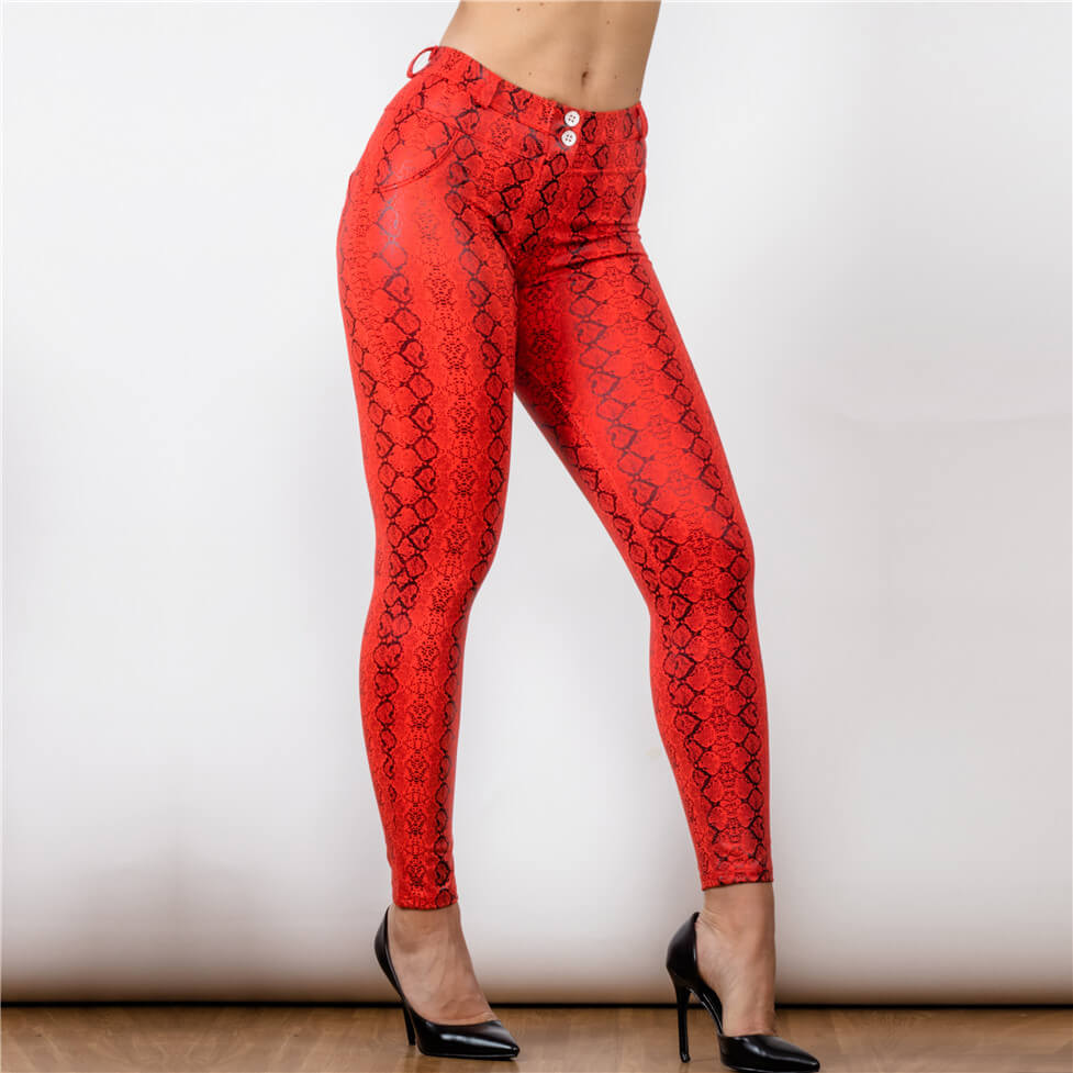 Red Snake Skin Printed leggings Lift & Support