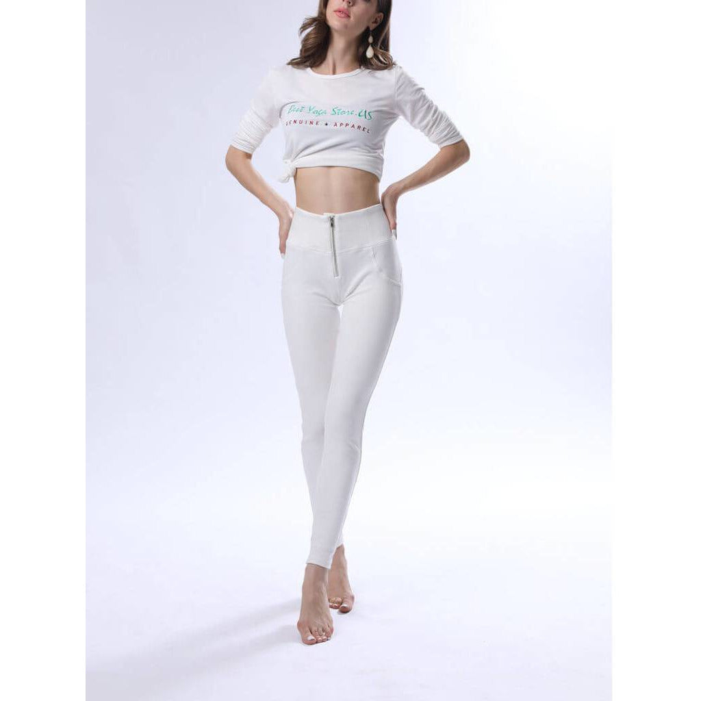 Knitted High Rise White Pants Lift & Support