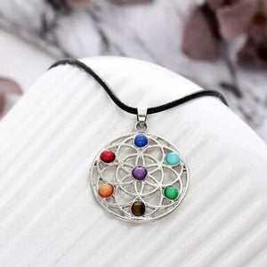 7 Chakra Women Pendant Necklace Leather Chain