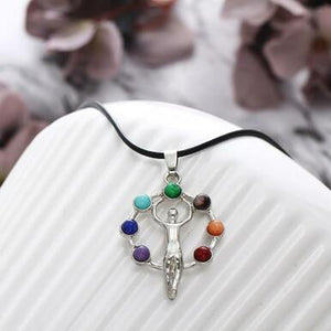 7 Chakra Women Pendant Necklace Leather Chain