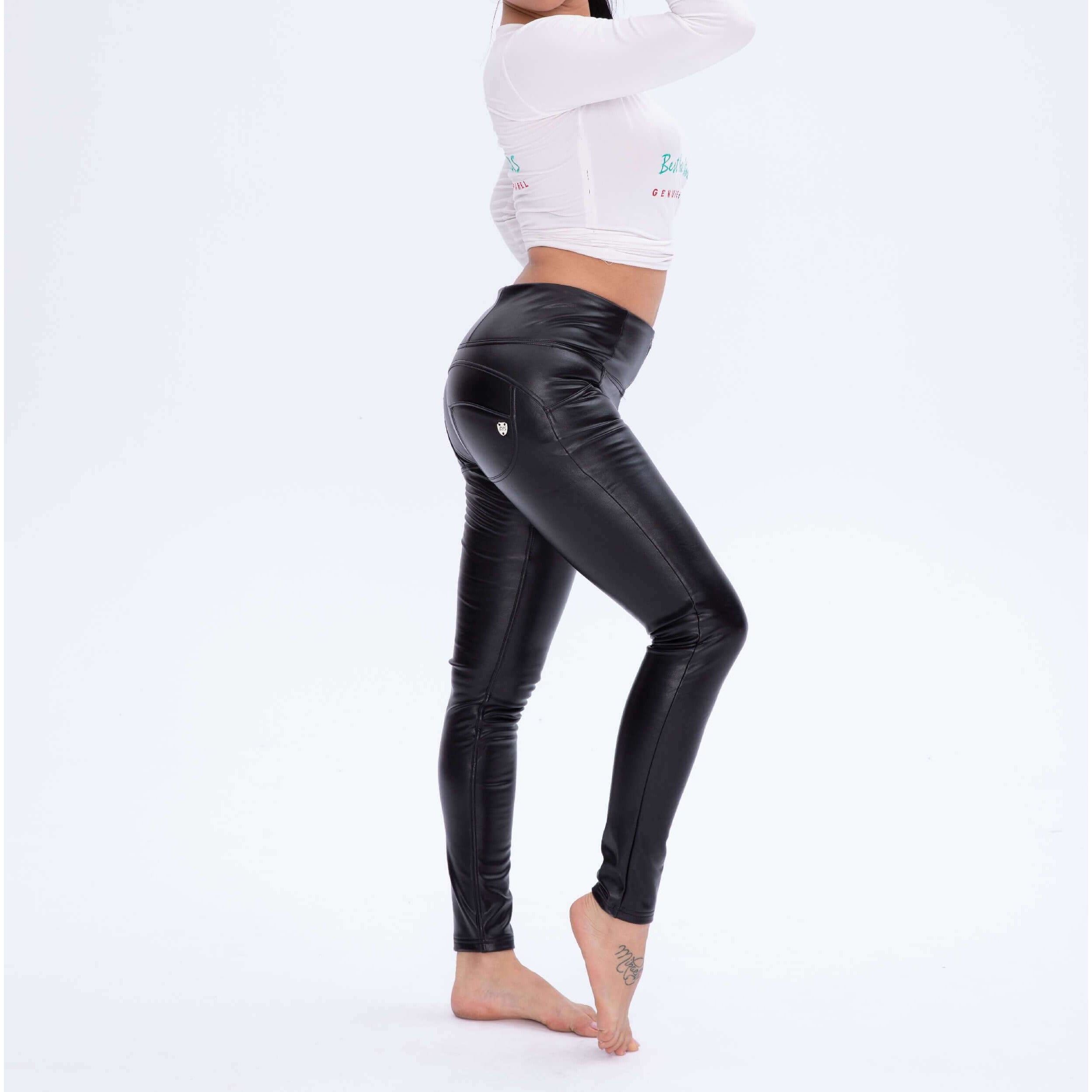 Shiny black PU / Vegan leather Operator woman leggings – Taktikal Fitness
