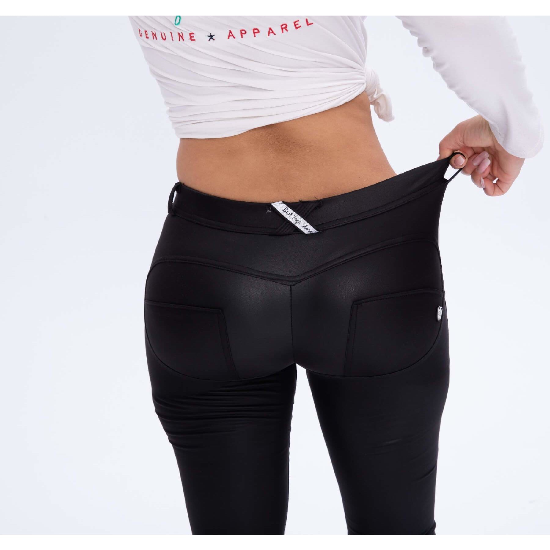 Black-Matte Eco-Leather Pants Lifts & Supports