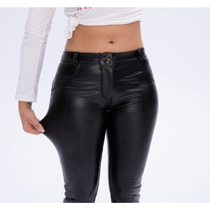Shiny White Mid Waist Leather Pants Lift & Support – pimpowear