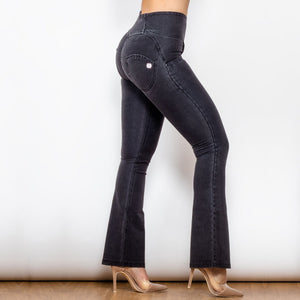 Black High Waisted Flare Denim Lift & Support