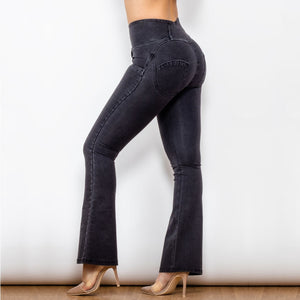 Black High Waisted Flare Denim Lift & Support