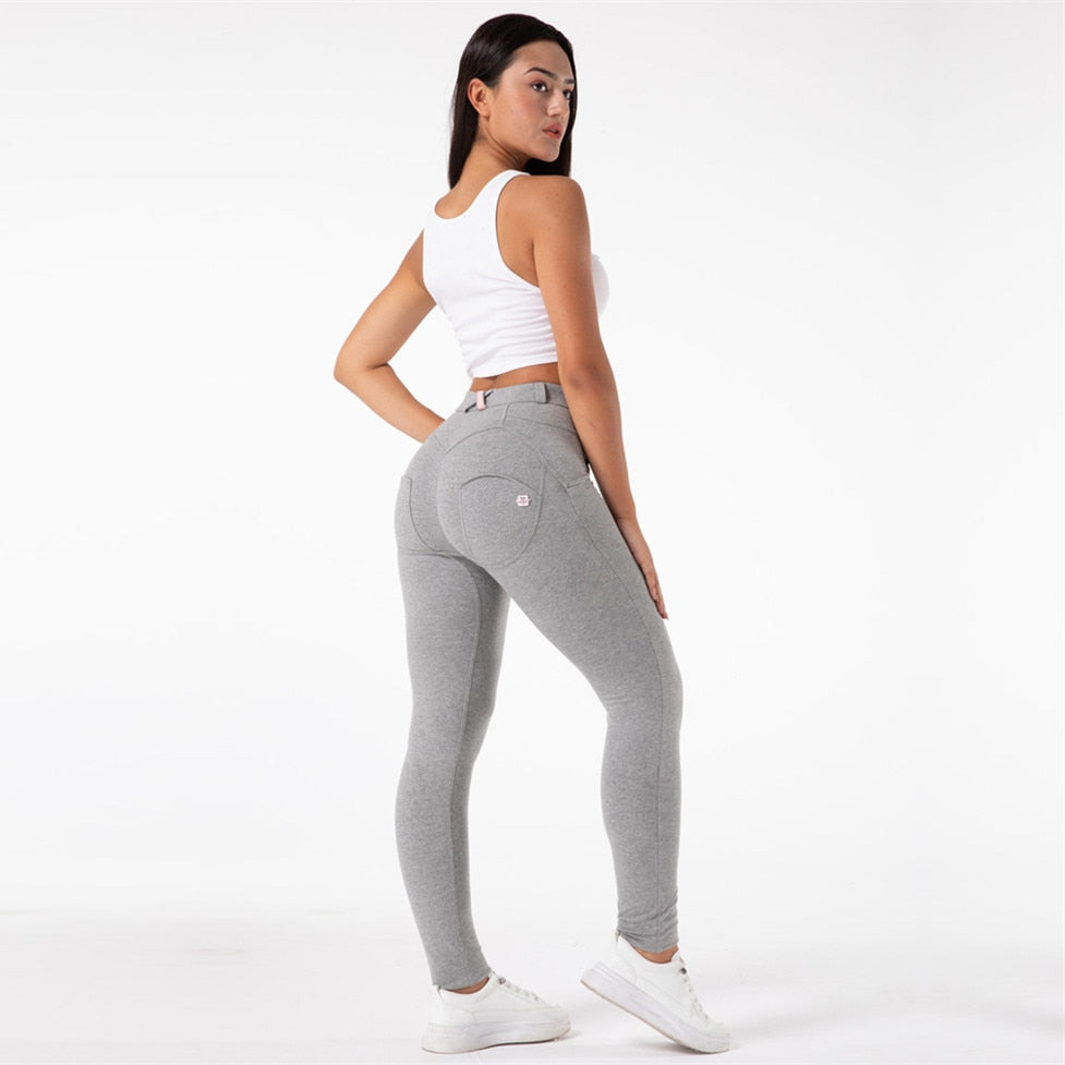 Gray Mid Waist Cotton Pants Lift & Support