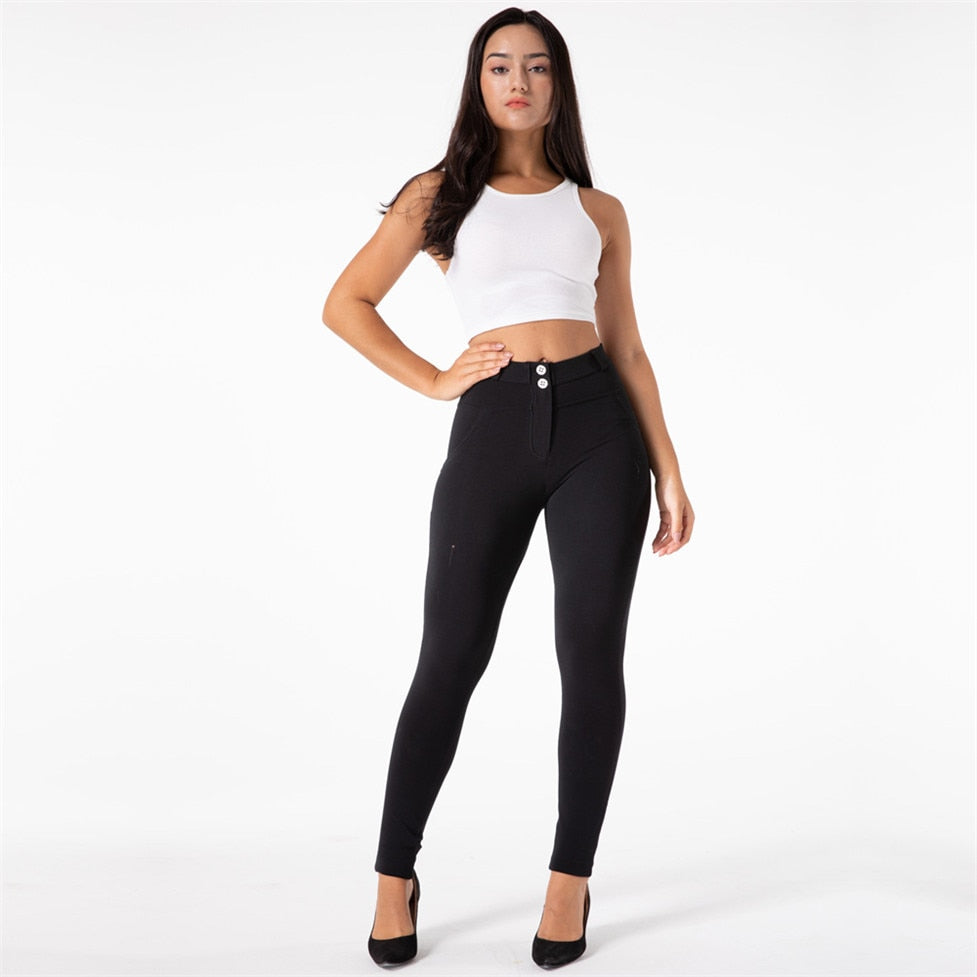 New Black Mid Waist Cotton Leggings Lift & Support