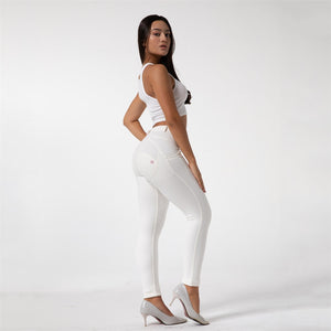 White Mid Waist Cotton Pants Lift & Support