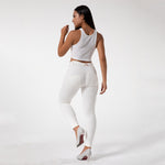 White Mid Waist Cotton Pants Lift & Support