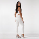 White Mid Waist Cotton Pants Lift & Support