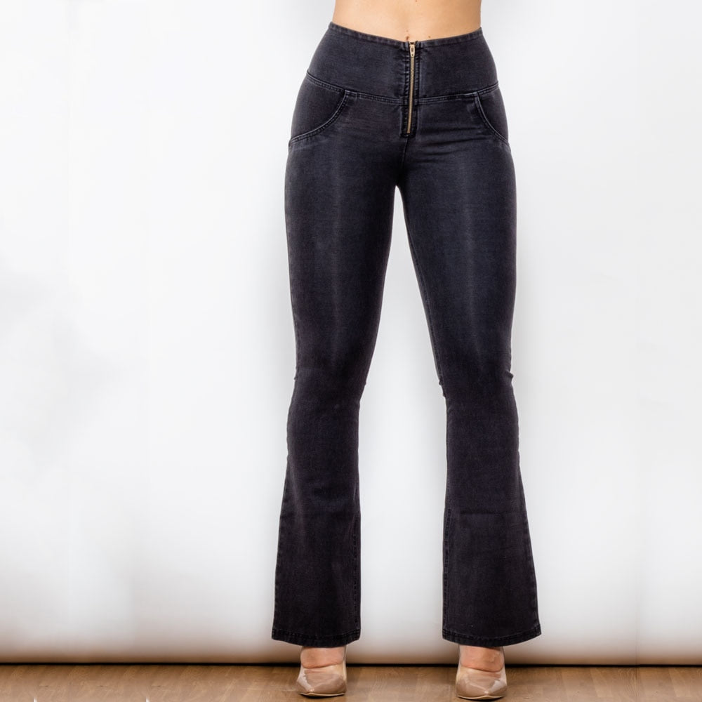 Black High Waisted Flare Denim Lift & Support