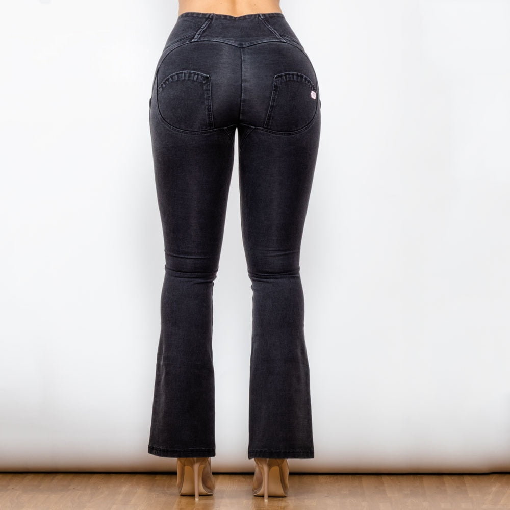 Black High Waisted Flare Denim Lift & Support