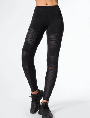 2022 Moto Design Leather-like Varnish Mesh Panels Leggings Hiney Trainer™